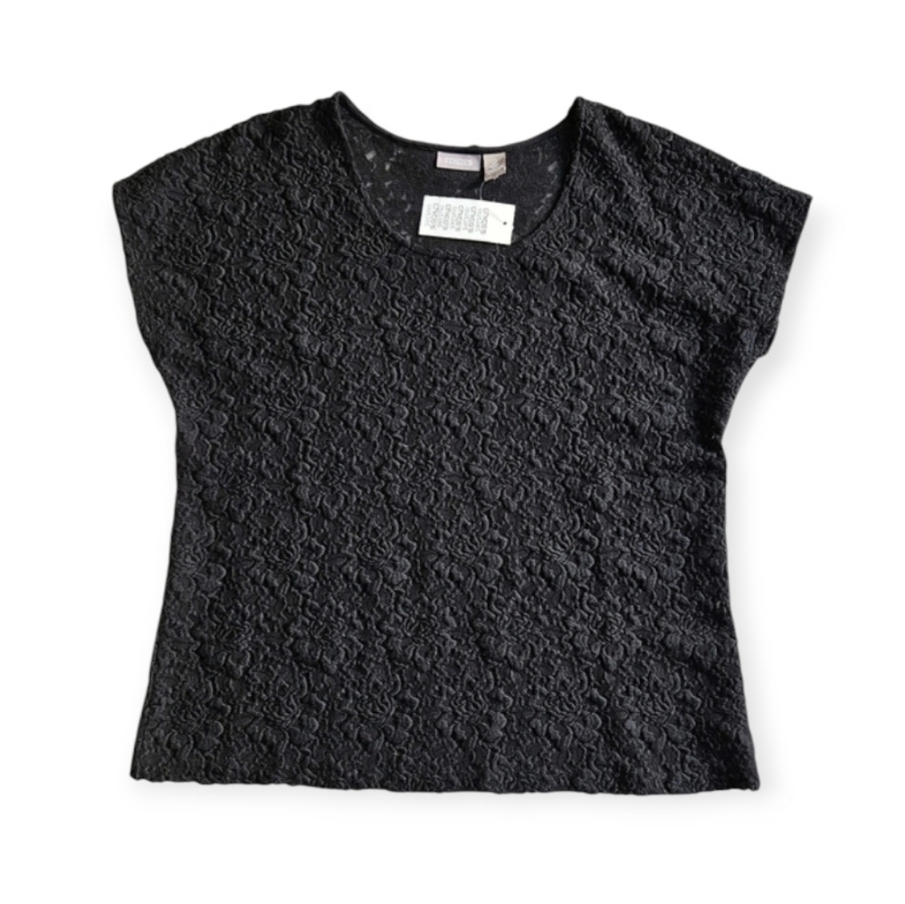 NWT Chico's Textured Black Lace Cap Sleeve Top Size 2 Womens Large - Picture 14 of 15